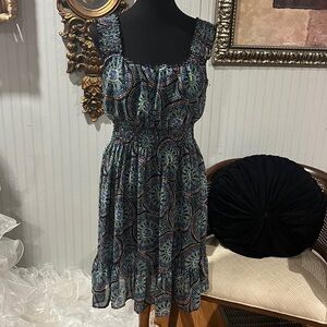 AGB Blue and Brown Ruched Tiered Sundress